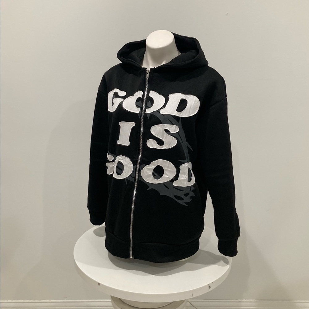 God Is Good All The Time Black Zip Up Hoody Unisex L